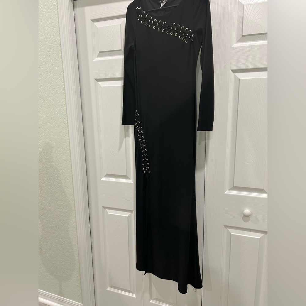 Black long dress with silver design